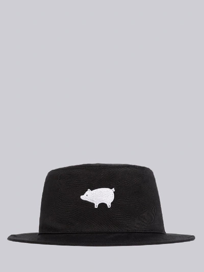 Shop Thom Browne Black Cotton Twill Pig Icon Embroidered Bucket Hat