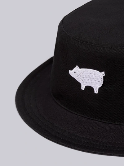 Shop Thom Browne Black Cotton Twill Pig Icon Embroidered Bucket Hat