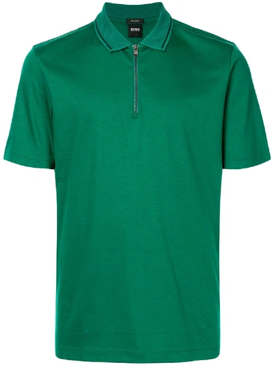 Shop Hugo Boss Front-zip Polo Shirt In Green