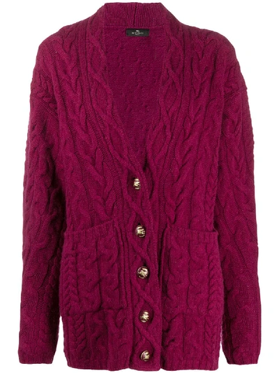 Shop Etro Oversized Cable-knit Cardigan In Pink