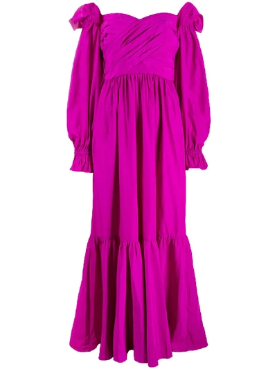Shop Self-portrait Long Off-the-shoulder Dress In Purple