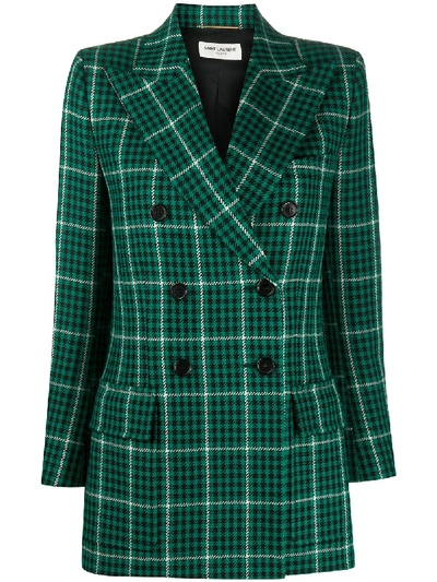 Shop Saint Laurent Prince Of Wales Check-pattern Blazer In Green
