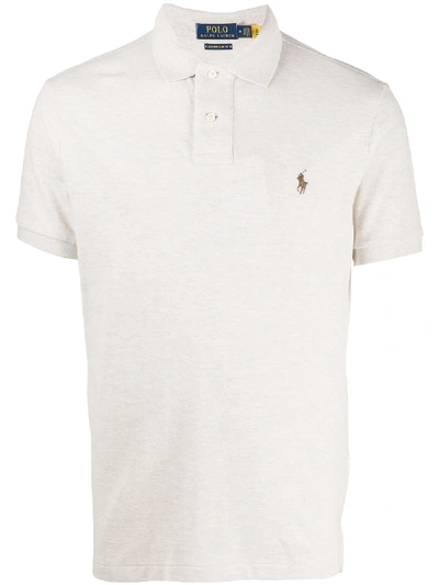 Shop Polo Ralph Lauren Embroidered Logo Polo Shirt In Grey