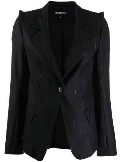 Shop Ann Demeulemeester Lapel-fastening Striped Blazer In Black