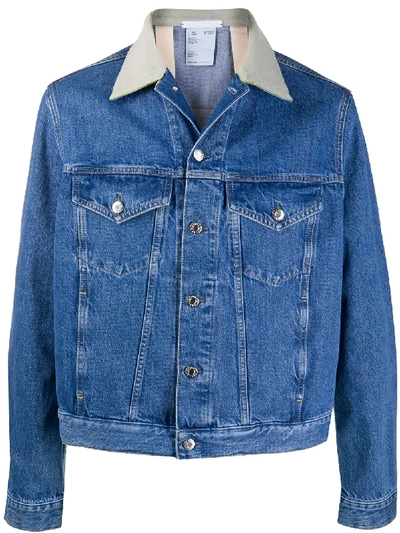 Shop Helmut Lang Contrast Collar Denim Jacket In Blue