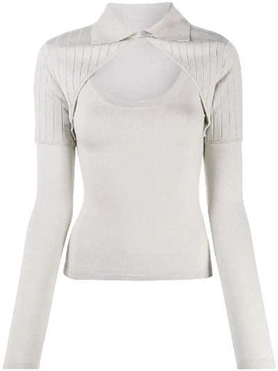Shop Jacquemus Albi Cut-out Ribbed Top In Neutrals