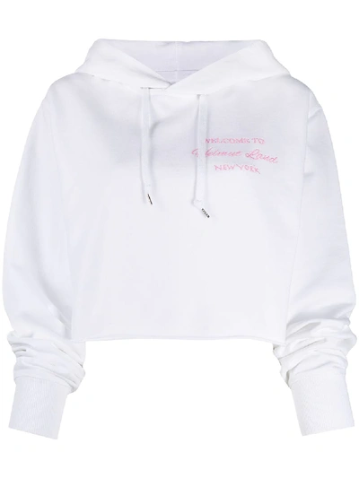Shop Helmut Lang Cropped Slogan Embroidered Hoodie In White