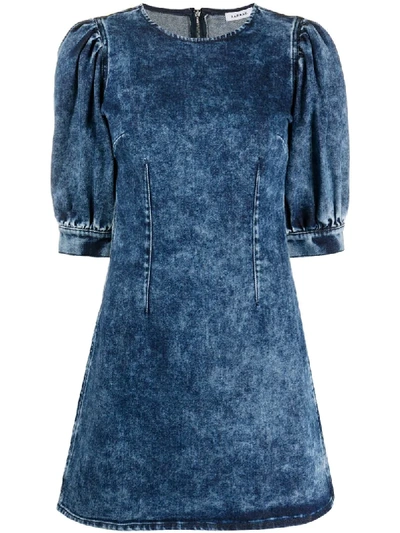 Shop P.a.r.o.s.h Denim Mini Dress With Puff Sleeves In Blue
