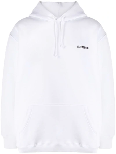 Shop Vetements Logo Print Drawstring Hoodie In White