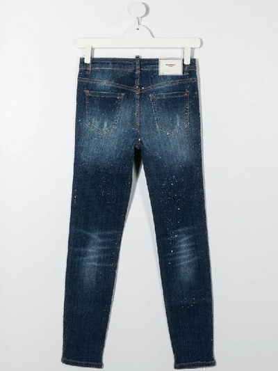 Shop Dsquared2 Teen Crystal-embellished Jeans In Blue