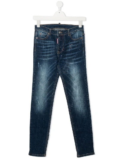 Shop Dsquared2 Teen Crystal-embellished Jeans In Blue