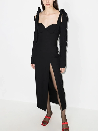 Shop Aleksandre Akhalkatsishvili Tie-shoulder Cut-out Midi Dress In Black