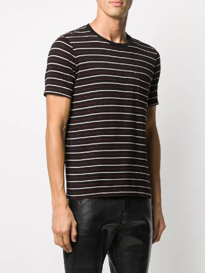 Shop Saint Laurent Embroidered Logo Striped T-shirt In Black