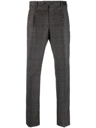 Shop Pt01 Prince Of Wales Check Wool Trousers In Grey