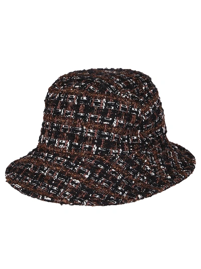 Shop Dolce & Gabbana Black And Brown Cotton Blend Bucket Hat In Multicolor