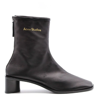 Shop Acne Studios Black Nappa Ankle Boots With Logo