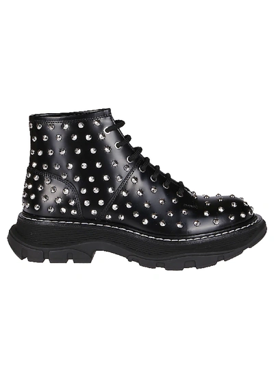 Shop Alexander Mcqueen Silver Studded Lace-up Boots In Black