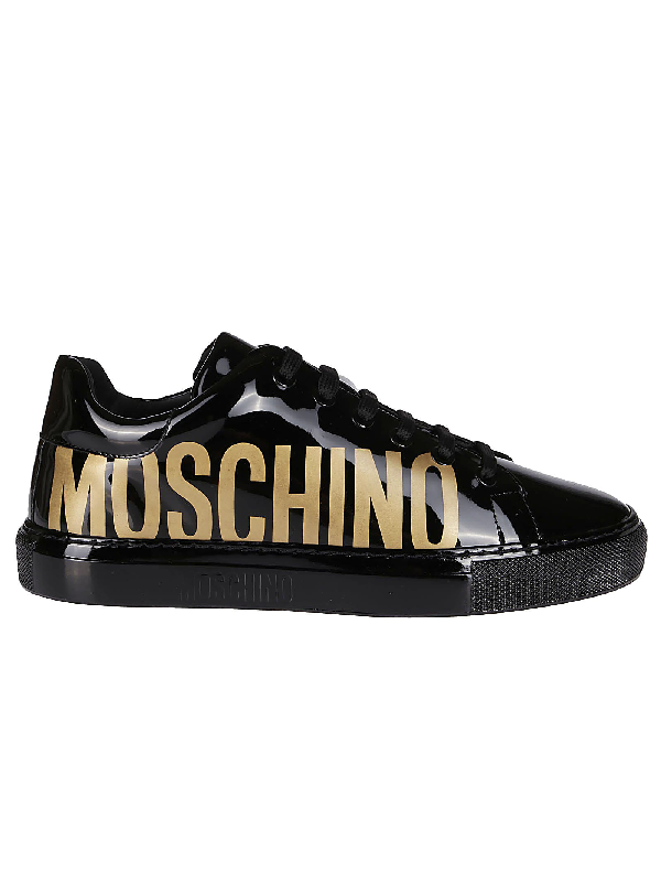 Moschino Maxi Logo Patent Leather Sneakers In Black | ModeSens