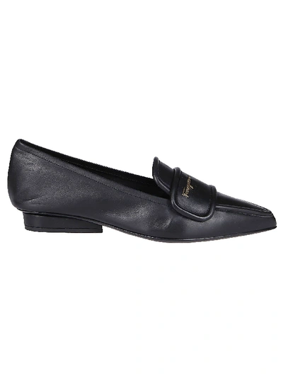 Shop Ferragamo Black Leather Bagheria Loafers