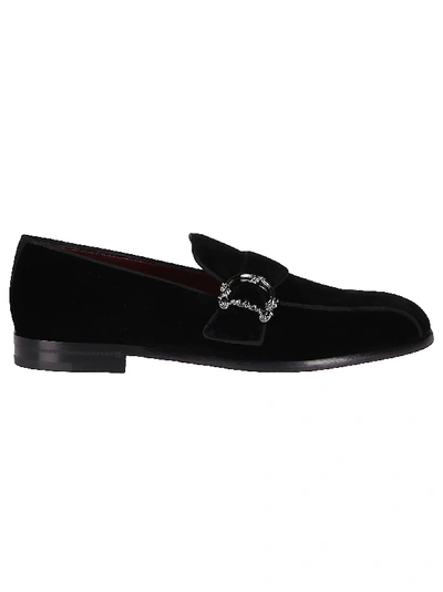 Shop Dolce & Gabbana Buckled Velvet Loafers In Black