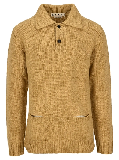 Shop Marni Knitted Polo Shirt In Camel