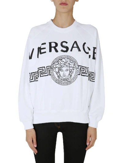 Shop Versace Crew Neck Sweatshirt In Bianco
