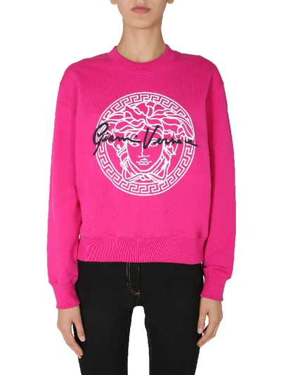 Shop Versace Crew Neck Sweatshirt In Fucsia