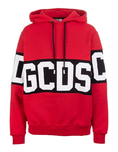Shop Gcds Red Woman Hoodie With Logoed Band In Rosso/nero