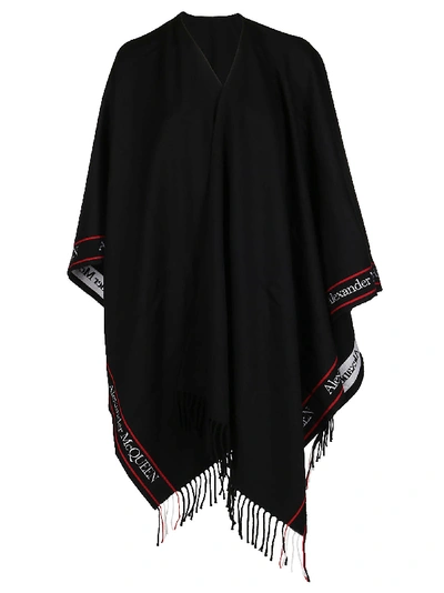 Shop Alexander Mcqueen Black Wool-cashmere Blend Cape In Black Red