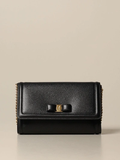 Shop Ferragamo Vara Bag In Leather With Vara Bow In Black