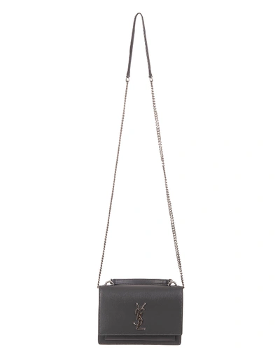 Shop Saint Laurent Sunset Chain Wallet In Grey-silver Smooth Leather In Storm/storm