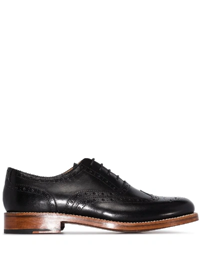 Shop Grenson Rose Leather Brogue Shoes In Black