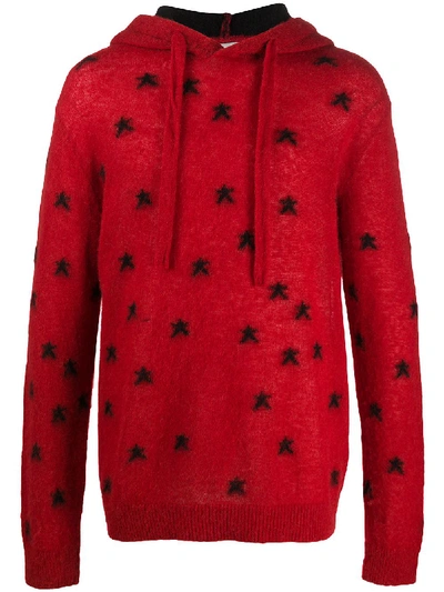 Shop Laneus Star-pattern Knitted Hoodie In Red