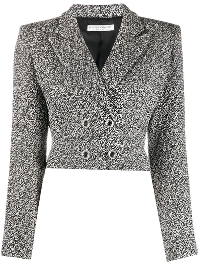 Shop Alessandra Rich Tweed Cropped Blazer In Silver