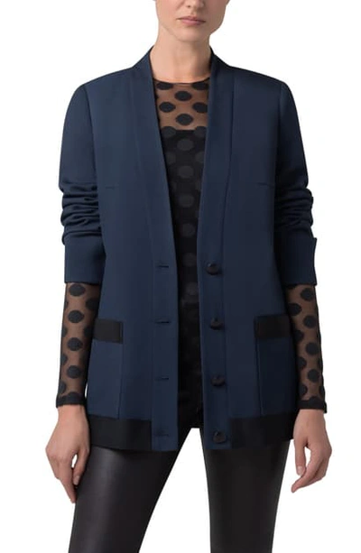 Shop Akris Punto Contrast Trim Wool Tricotine Blazer In Denim