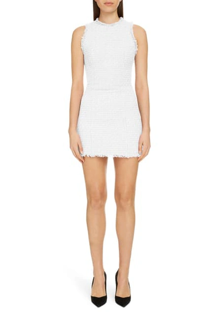 Shop Balmain Cotton Blend Tweed Minidress In Blanc