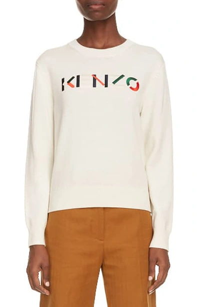 Shop Kenzo Logo Embroidered Wool Sweater In Ecru