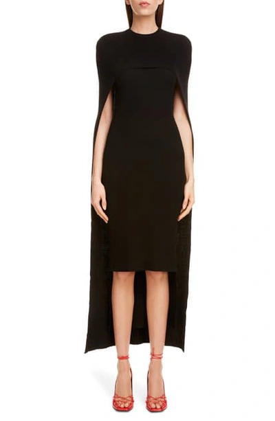 Shop Givenchy Ribbed Wool Body-con Sweater Dress With Cape In Black