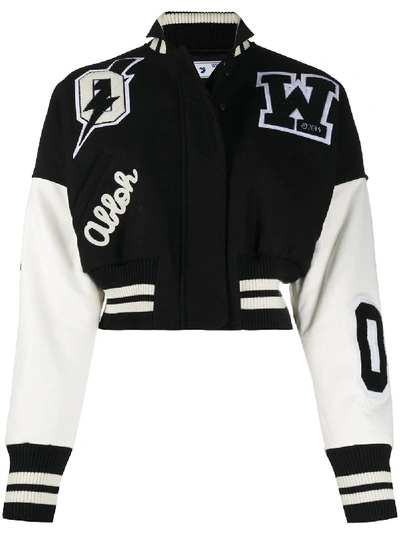 Shop Off-white Logo Patches Cropped Bomber Jacket In Black