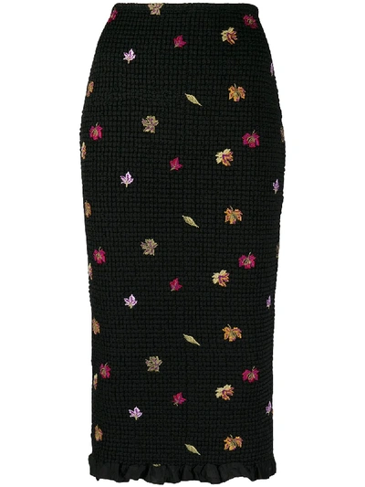 Shop Off-white Embroidered-leaves Mid-length Skirt In Black