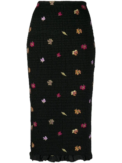 Off-white Embroidered-leaves Mid-length Skirt In Black