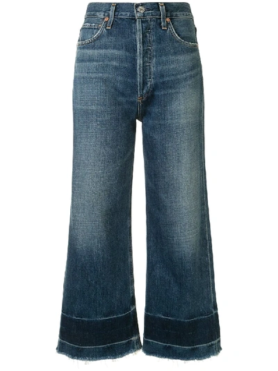 Shop Citizens Of Humanity Wide Leg Faded Jeans In Blue