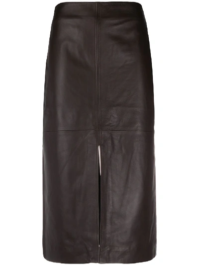 Shop Co Leather Pencil Skirt In Brown