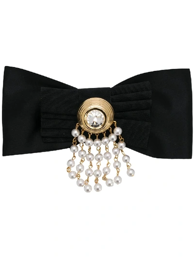 Shop Alessandra Rich Pearl Curtain Detail Hair Pin In Black