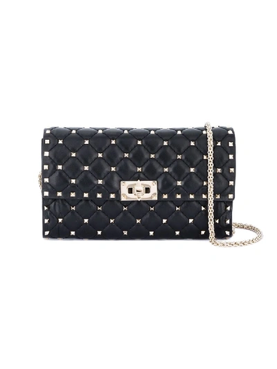 Shop Valentino Rockstud Spike Leather Shoulder Bag In Black