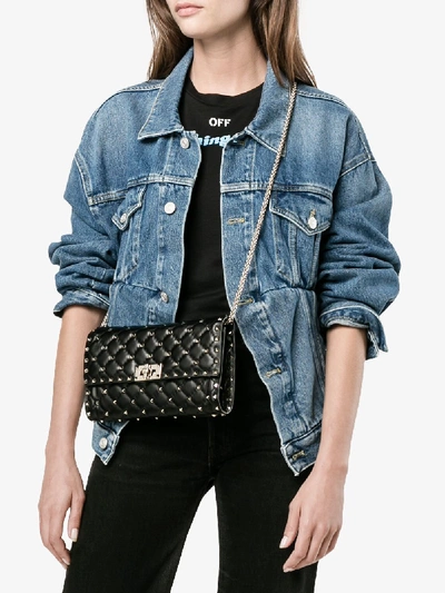 Shop Valentino Rockstud Spike Leather Shoulder Bag In Black