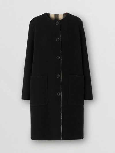 Shop Burberry Reversible Check Technical Wool Coat In Black