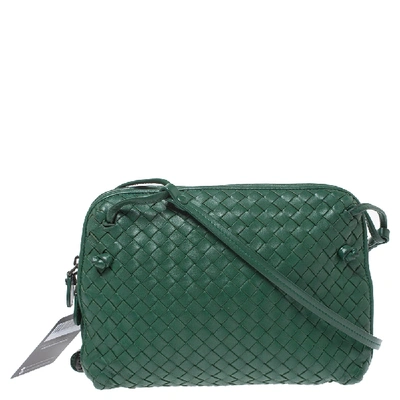 Pre-owned Bottega Veneta Green Intrecciato Leather Nodini Crossbody Bag