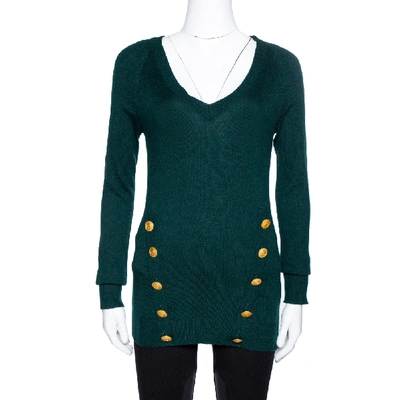 Pre-owned Pierre Balmain Green Cashmere & Wool Blend Button Detail Jumper S