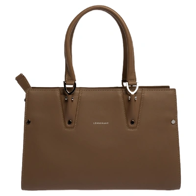 Pre-owned Longchamp Taupe Leather Small Paris Premiere Tote In Brown